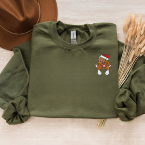 Embroidered Christmas Pitt Bull Sweatshirt, Pitt Bull Dog Santa on Pocket Crewneck or Hoodie