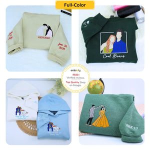 Couple Full Color Sweatshirt and Hoodie, Embroidered Gift for Boyfriend Girlfriend