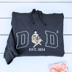Dad of Two Charcoal Hoodie with EST. 2024 embroidery, a meaningful and cozy gift for new dad
