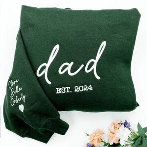 Dad Embroidered Sweatshirt, Daddy Est Hoodie, Custom Dad Sweater with Kid Name Gift For New Dad, Father's Day Gift