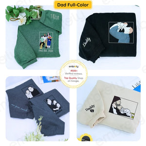 Custom Dad of Two Portrait Shirt or Sweatshirt, Personalized Embroidered Gift for Dad with Two Kids Father's Day