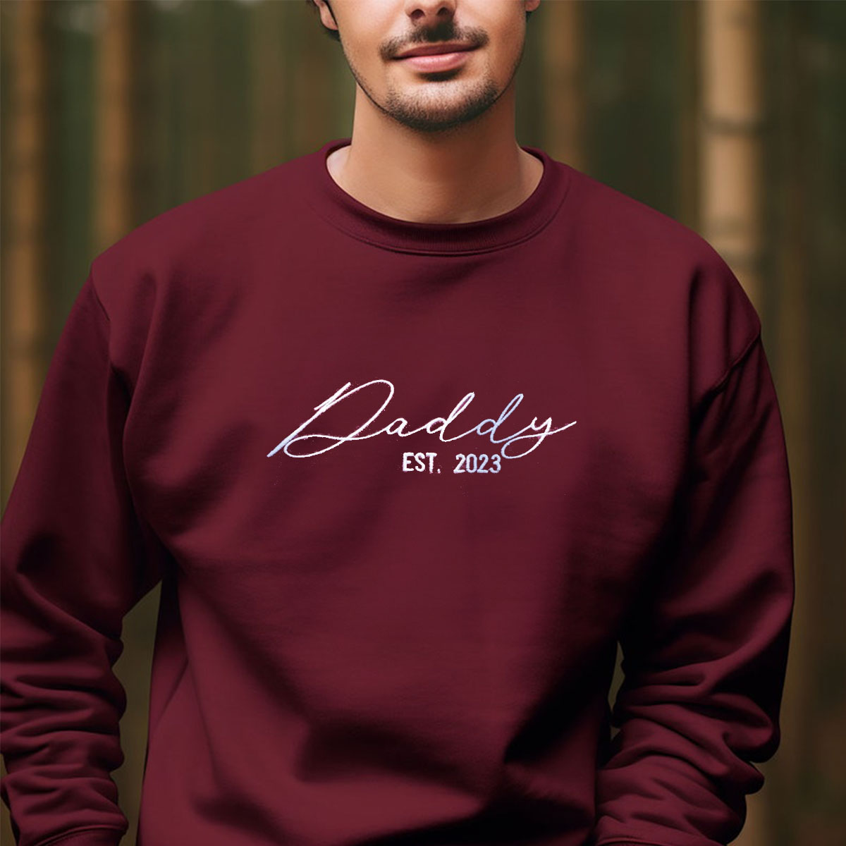 Personalized Fathers Day Hoodies for Dad, Daddy EST 2024 Crewneck Embroidered