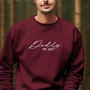 Personalized Fathers Day Hoodies for Dad, Daddy EST 2024 Crewneck Embroidered