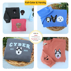 Comfort Color® Custom Pet Embroidered Sweatshirt from Photo, Personalized Pet Face and Pet Name Sweatshirt or Shirt