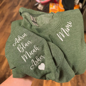 Custom Embroidered Girl Mama Sweatshirt with Kid Names on Sleeve, Personalized Gift for Girl Mama or New Girl Mama Mother's Day Birthday Gift