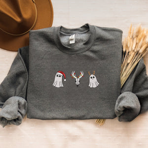 Embroidered Santa Ghost Sweatshirt, Christmas Ghost Crewneck or Hoodie