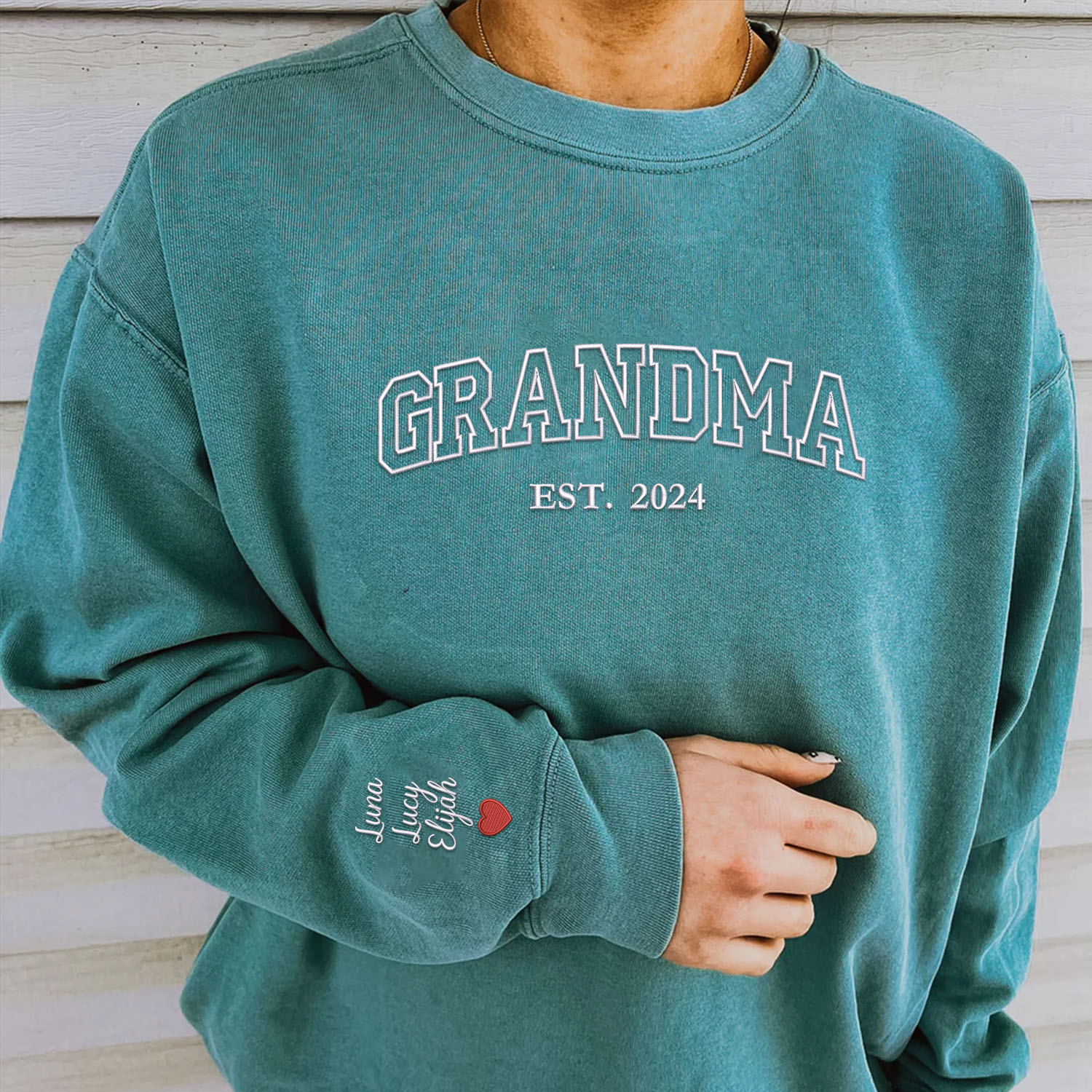 Comfort Color® Embroidered Grandma Est Sweatshirt, Gift for Mother's Day