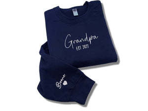 Grandpa Sweatshirt, Custom Grandpa EST Crewneck Embroidered with Kid Name, Grandpa Hoodie