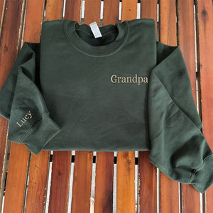 Custom Embroidered Grandpa Sweatshirt with GrandKids Names on Sleeve
