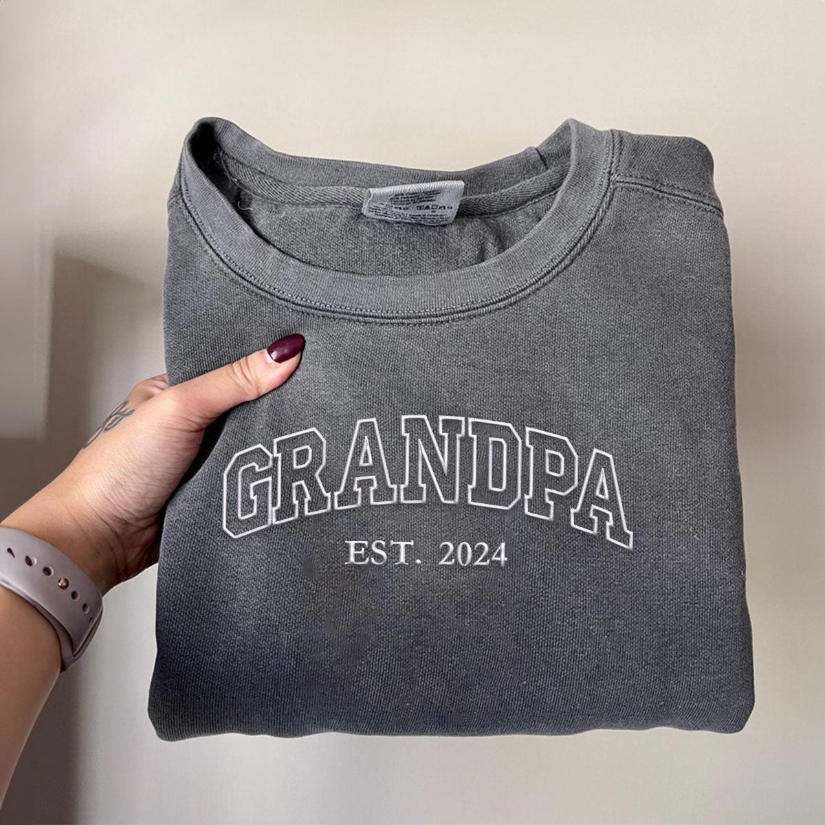 Comfort Color® Embroidered Grandpa Est Sweatshirt, Gift for Father's Day