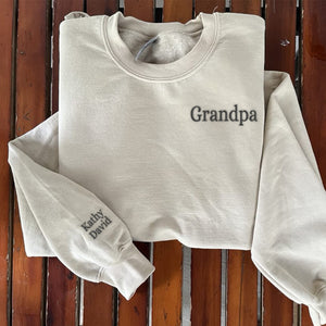 Custom Embroidered Grandpa Sweatshirt with GrandKids Names on Sleeve