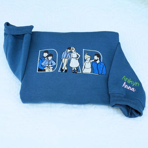 Indigo Blue Dad Sweatshirt with kids name on sleeve, a meaningful and cozy gift for dad