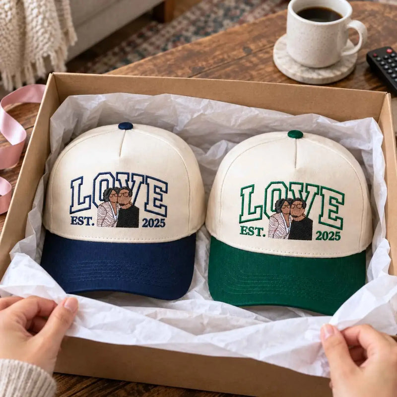 Custom Couple Love Life Photo Snapback Hat, Embroidered Him Her Portrait Cap, Gift for Wife Husband