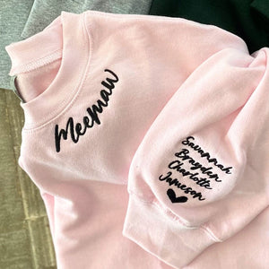 Custom Embroidered Grammie Sweatshirt with Names on Sleeve, Personalized Gift for Grammie