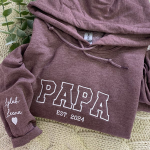 Best Dad with Name of Child Embroidery Sweatshirt, Custom Papa with Kid Name, Unique Gift for Dad