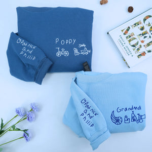 Indigo Blue Light Blue Kid Poppy Grandma Drawing Sweatshirt, a meaningful and cozy gift for poppy grandpa father's day