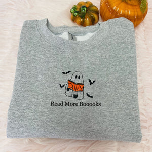 Read More Booooks Sweatshirt, Halloween Book Sweatshirt Embroidered Crewneck or Hoodie