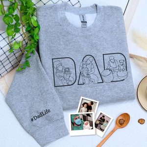 Sport Gray Dad Portrait with Kid Sweatshirt and 'Dad life' Embroidery on Sleeve, a meaningful and cozy gift for father's day dad