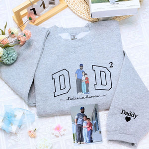 Sport Gray Dad Sweatshirt of Two kids on chest, a meaningful and cozy gift for dad father's day