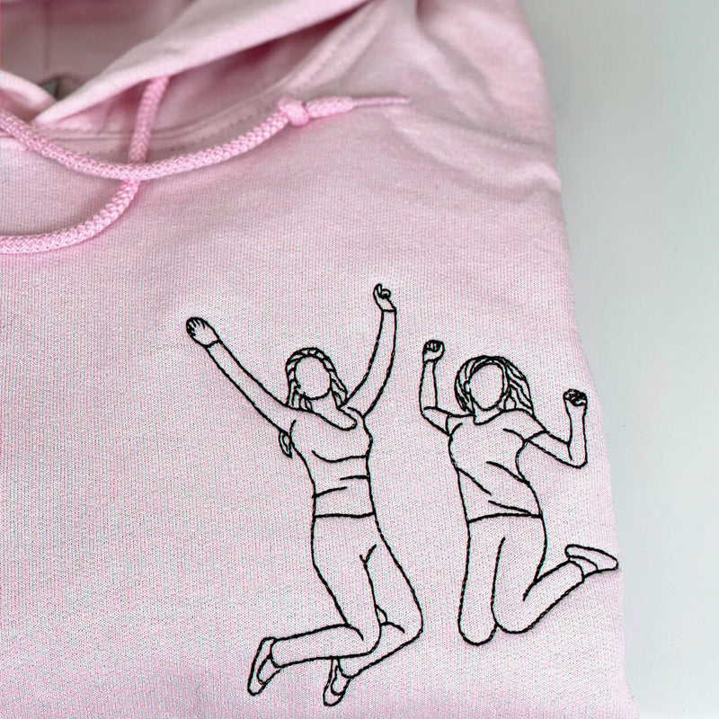 Personalized Embroidered Line Art Drawing Sweatshirt From Photo for Best Friend or Soul Sister, Gift for BFF