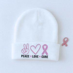 Custom embroidered pink ribbon beanie for breast cancer awareness and support gift