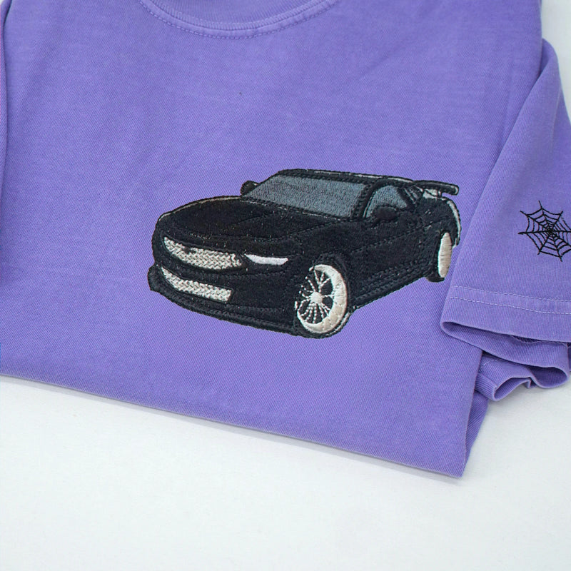 Custom Embroidered Car Portrait from Photo T-Shirt, Car Show Gifts