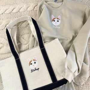 Cat Lover Twin Pack: Embroidered Sweatshirt & Tote Bag - Embroly