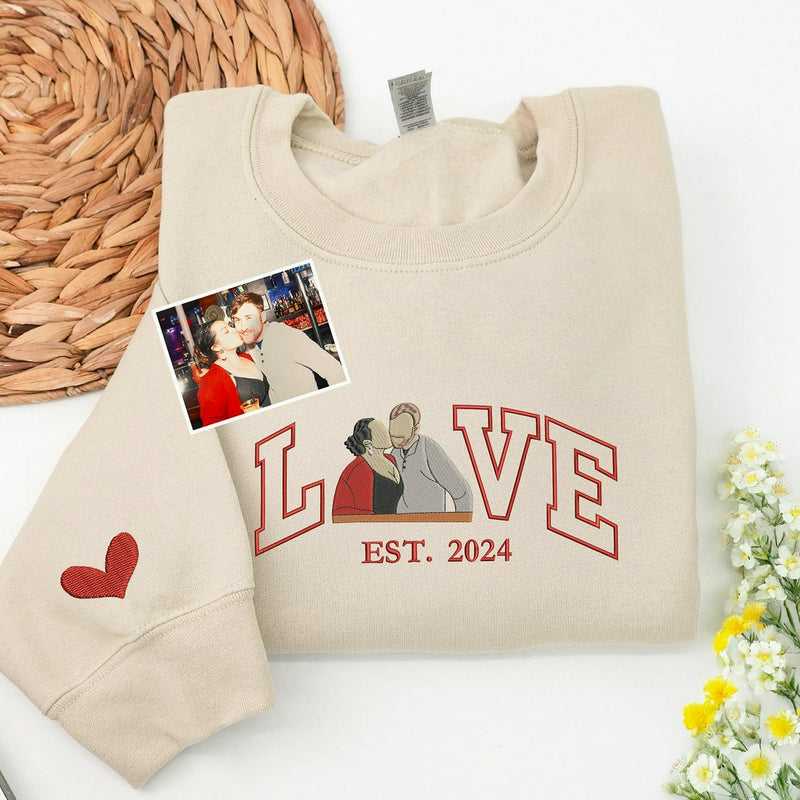 Personalized sand couple sweatshirt with portrait from photo, gift for valentine