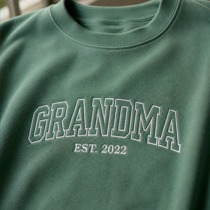 Custom Comfort Colors® Grandpa Grandma Matching Sweatshirt, Embroidered Varsity Kids Name, Grandparent Day Gift