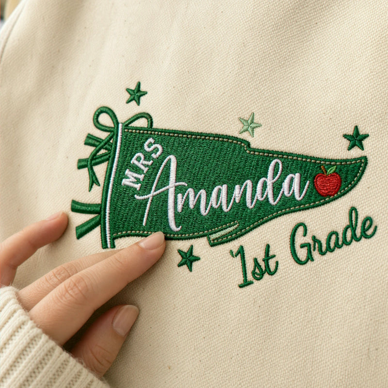 Personalized Teacher Flag Tote Bag with Embroidered Name and Grade