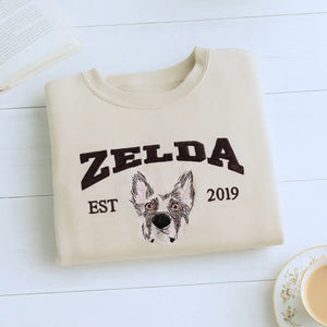 Custom t-shirt featuring a dog or cat photo embroidered on the front, personalized gift idea for pet lovers and owners.