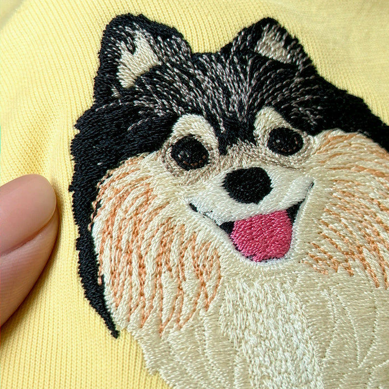 Custom Pomeranian Portrait T-shirt for Dog Lover - Embroidered Pet Photo Full Color Pullover & Name - Dog Parent Gift