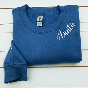Custom Embroidered Aunt Sweatshirt with Children Names on Sleeve, Personalized Gift for Aunt or New Aunt
