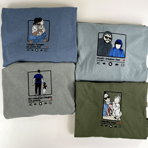 Comfort Color® Custom Embroidered Dad Portrait From Photo Sweatshirt, Sweatshirt with Favorite Song, Gift for Father's Day