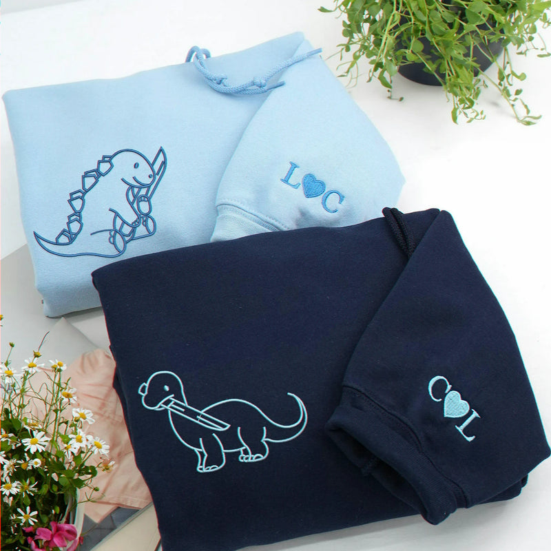 Embroidered Knife Dinosaur Matching Couple Hoodies - Boyfriend Girlfriend Gift