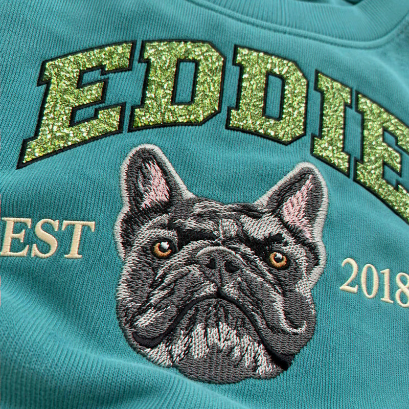 Custom Glitter Dog Sweatshirt for Dog Mom, Embroidered Pet Photo Crewneck, First Time Dog Mom Christmas Gift