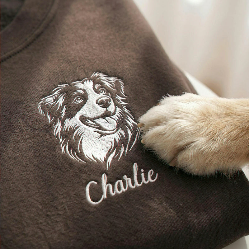 Custom New Dog Outline Sweatshirt for Dad - Embroidered Pet Photo Crewneck & Name - First Time Dog Dad Gift for Him