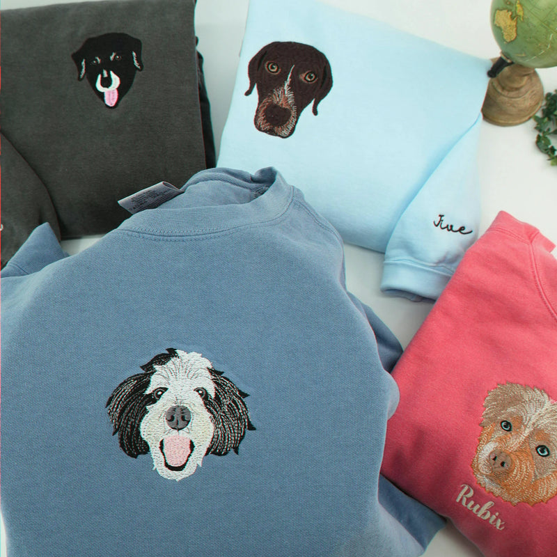 Custom Portrait Comfort Color® T-shirt for Pet Lover - Embroidered Pet Photo Full Color Tee & Name - Pet Owner Gift