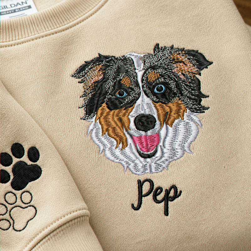 Custom Dog Memorial Sweatshirt for Dad - Embroidered Pet Photo Portrait Crewneck & Name - Dog Loss Sympathy Gift for Him