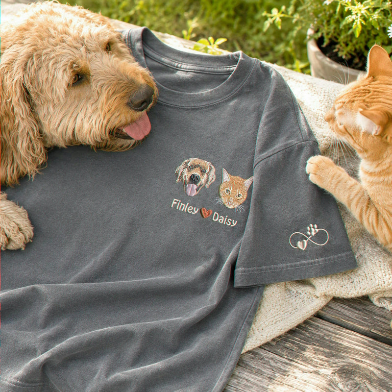 Custom Dog Portrait T-Shirt for Dad - Embroidered Face Photo Tee, Anniversary Gifts For Husband