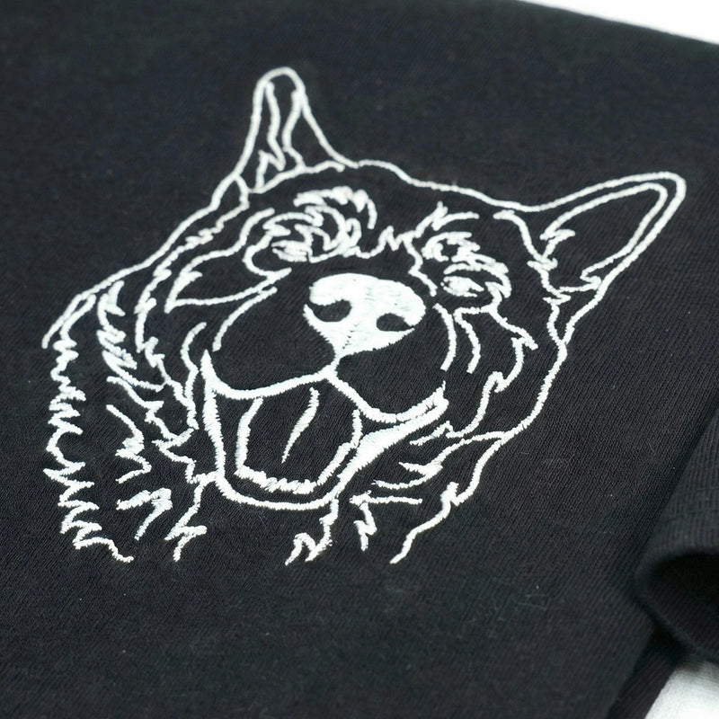 Custom Dog Outline T-shirt for Birthday Husband - Minimalist Embroidered Pet Photo Tee & Name - Gift for Him