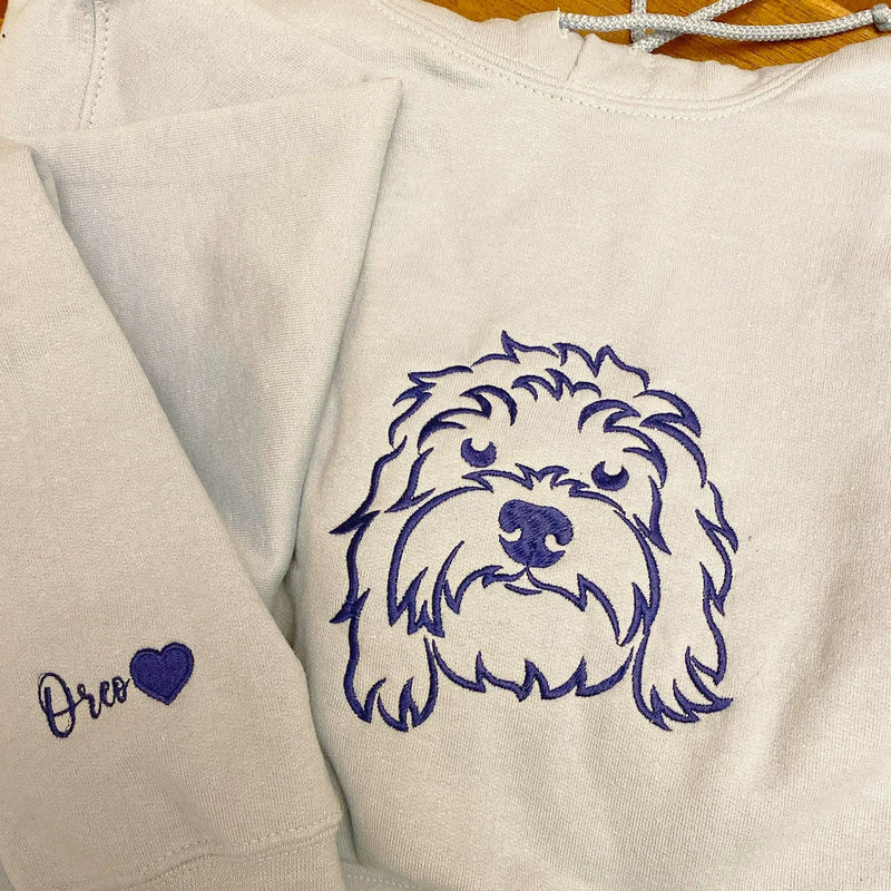 Custom Dog Memorial Sweatshirt for Daughter - Embroidered Pet Photo Outline Crewneck & Name - Dog Loss Sympathy Gift for Her