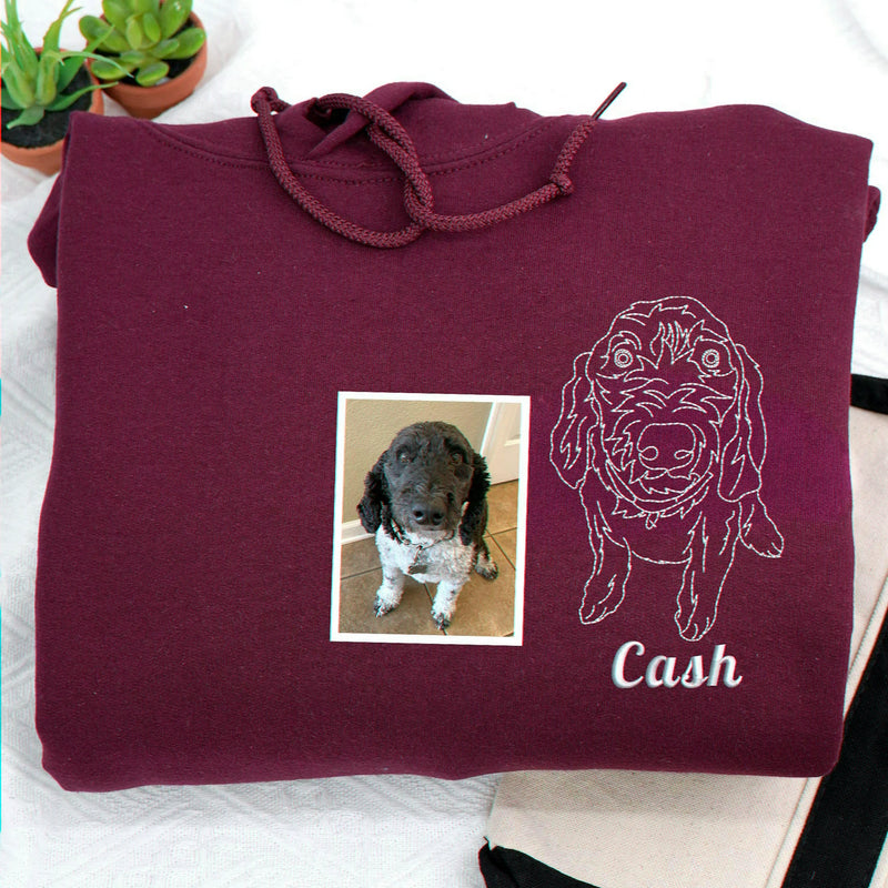 Custom Dog Outline Sweatshirt for Birthday Daughter - Minimalist Embroidered Pet Photo Crewneck & Name - Gift for Her