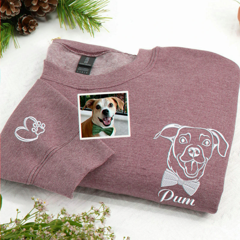 Custom Dog Memorial Sweatshirt for Best Friend - Embroidered Pet Photo Outline Crewneck & Name - Dog Loss Sympathy Gift for Her