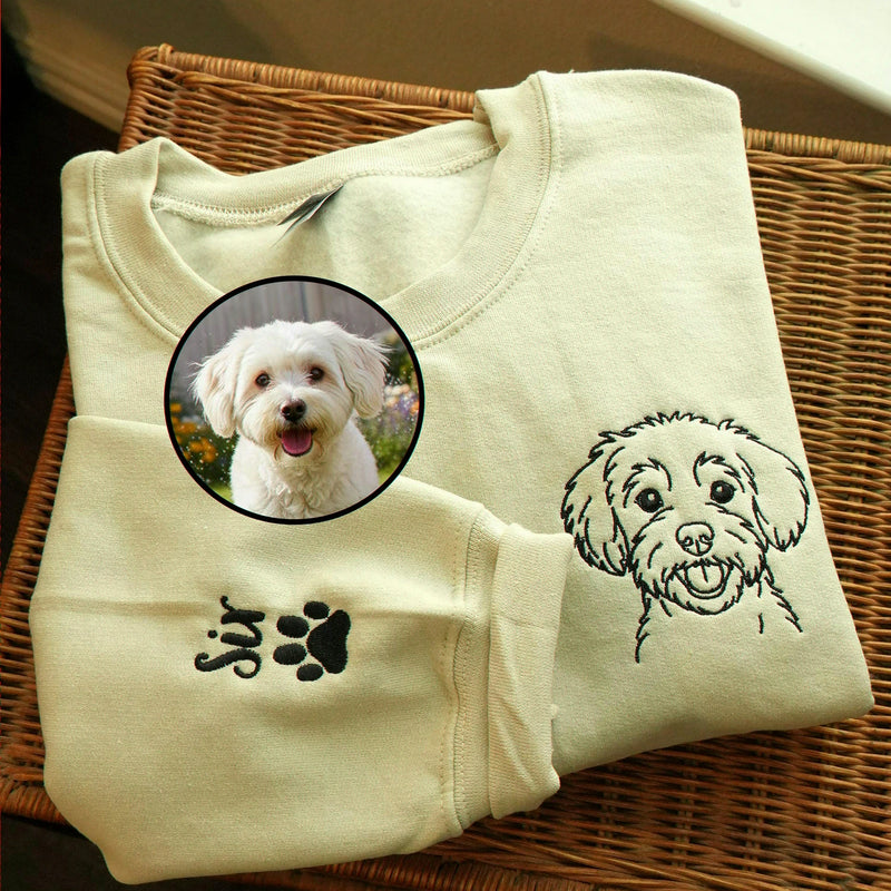 Custom Dog Outline Sweatshirt for Birthday Best Friend - Embroidered Pet Photo Crewneck & Name - Bestie Gift for Her