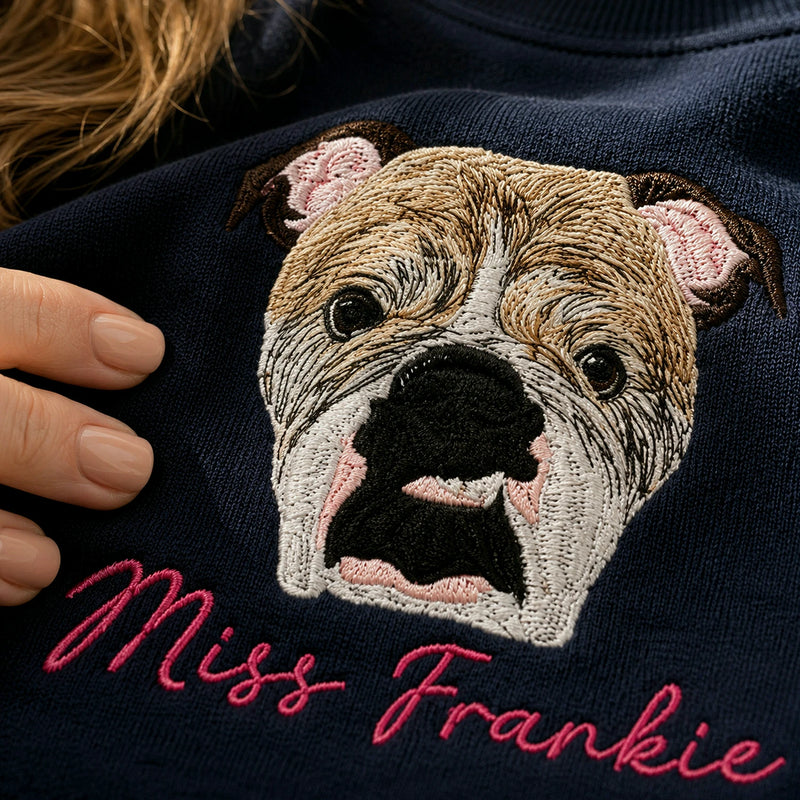Custom Dog Memorial Sweatshirt for Grandma - Embroidered Pet Photo Portrait Crewneck & Name - Dog Loss Sympathy Gift for Her