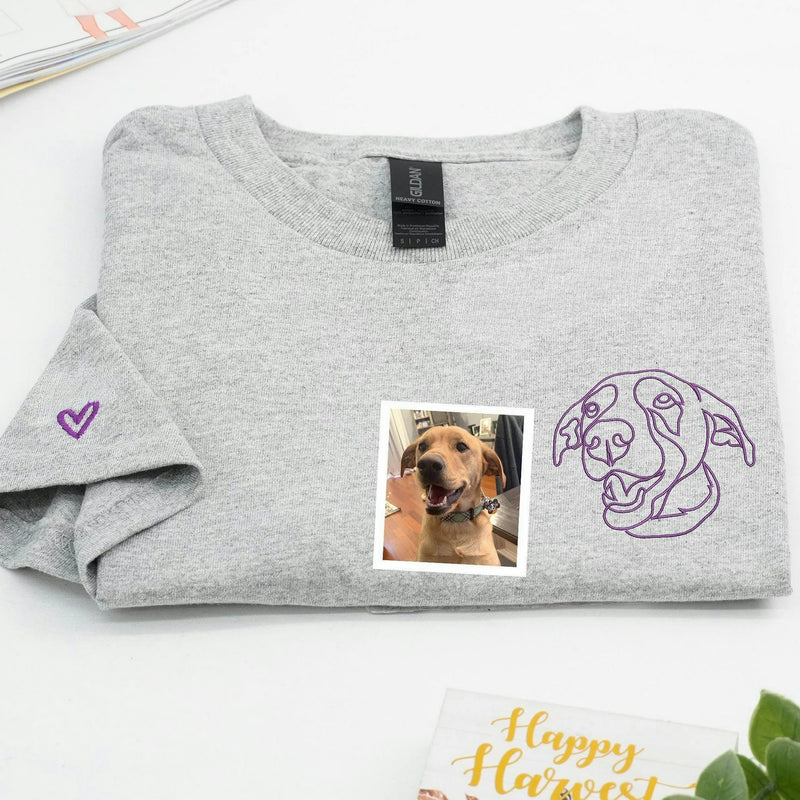 Custom New Dog Outline Sweatshirt for Grandma - Embroidered Pet Photo Crewneck & Name - First Time Dog Grandma Gift for Her