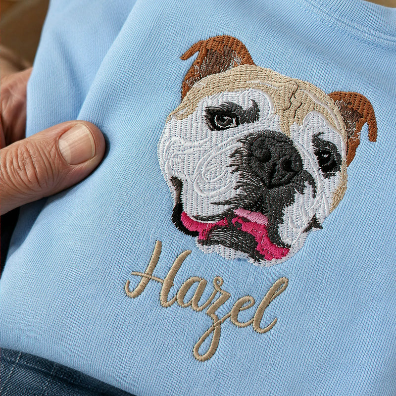 Custom Dog Memorial Sweatshirt for Grandpa - Embroidered Pet Photo Portrait Crewneck & Name - Dog Loss Sympathy Gift for Him