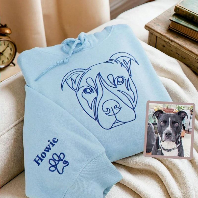 Light Blue Dog Portrait from Photo Embroidered Custom Gift for Dog Grandpa