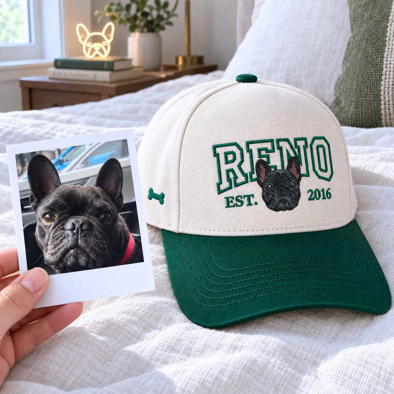 Custom Dog Portrait Varsity Snapback Hat, Embroidered Dog Photo with Est Year Cap, Christmas Gift for Dog Mom